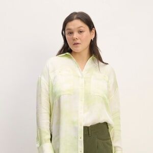 Everlane The Everlane x Marques' Almeida Satin Tie-Dye Shirt Green Base - Size M